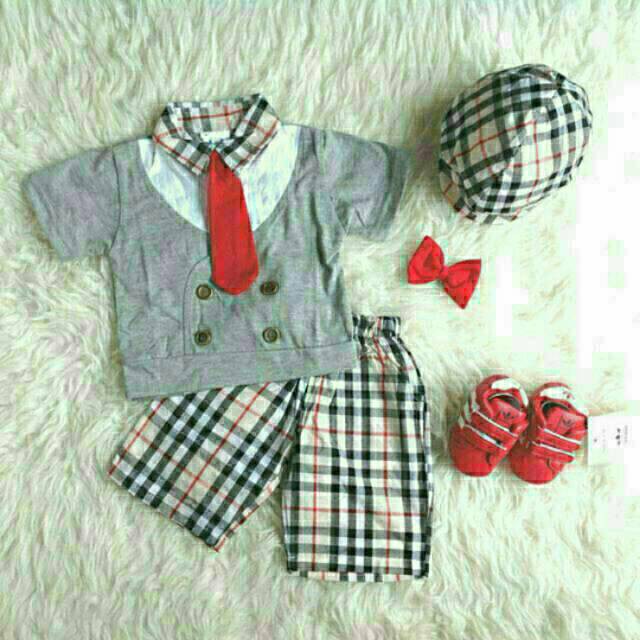 Baju Bayi Formal Set Square topi 5in1 baju anak pesta baju anak lucu tuxedo terbaru kekinian