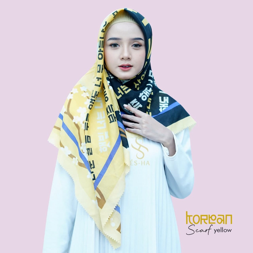(PART 1) Series Hijab Motif Voal / Segiempat Motif Voal Premium Exclusive-KOREA YELLOW