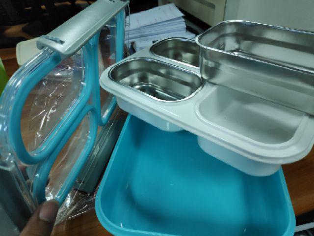 Tempat Makan Stainless Anti Tumpah Tedemei 6540 Pink Green Blue.