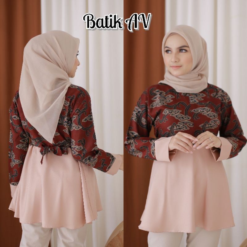 tey-17 Batik wanita ASJ SA HRB026 Kenongo Kemeja Tosca Pendek-MEGA MARUN