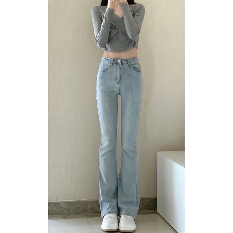 Import Bergaya Biru Celana Cutbray Highwaist Loose Kulot Jeans Wanita