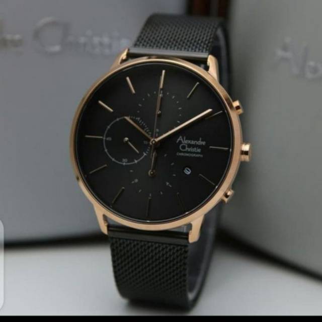 JAM TANGAN PRIA ALEXANDER CHRISTIE  AC6555MC BLACK GOLD