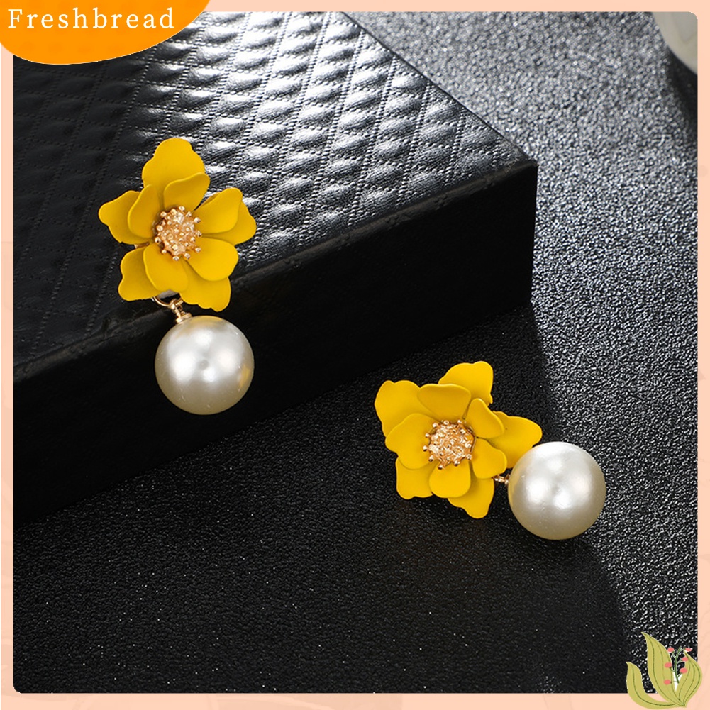 Terlaris Women Fashion Flower Faux Pearl Pendant Ear Studs Party Earrings Jewelry Gift