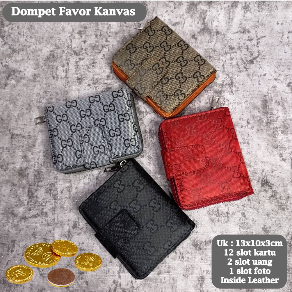 Dompet Pria Wanita Kulit Resleting Favor Kanvas