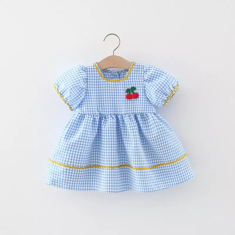 [COD] dress anak perempuan 2 tahun motif ceri blue dan pink lucu import premium / brownieground