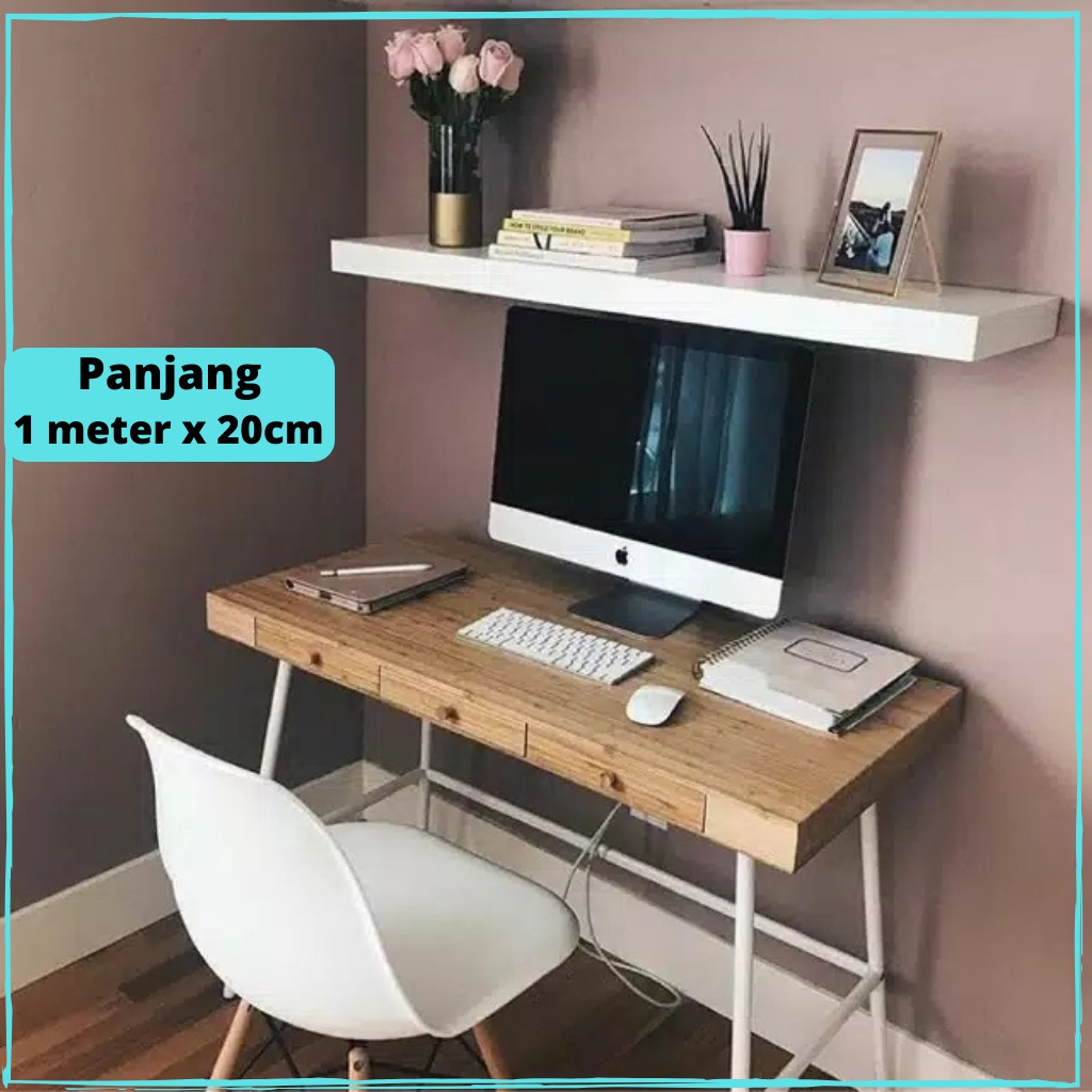 Rak dekorasi hiasan ambalan dinding panjang 100x20 buku sepatu kosmetik kamar tv dapur minimalis rak