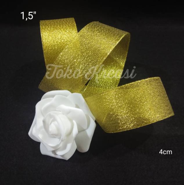 (Meteran) Pita glitter 1,5&quot; / 4cm warna silver / gold