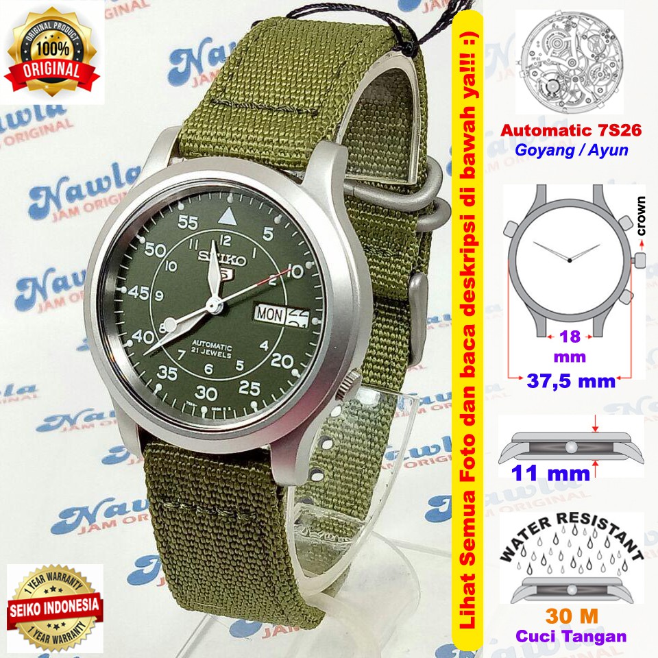 Seiko 5 Automatic SNK805K2 Green Dial &amp; Nylon Strap - Jam Tangan Pria SNK805