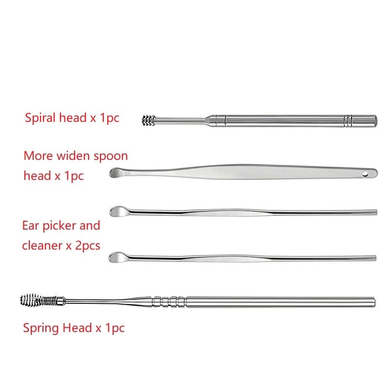 {DS} Alat Pembersih Telinga set 5 in 1 Korek Kuping Stainless Steel Earpick