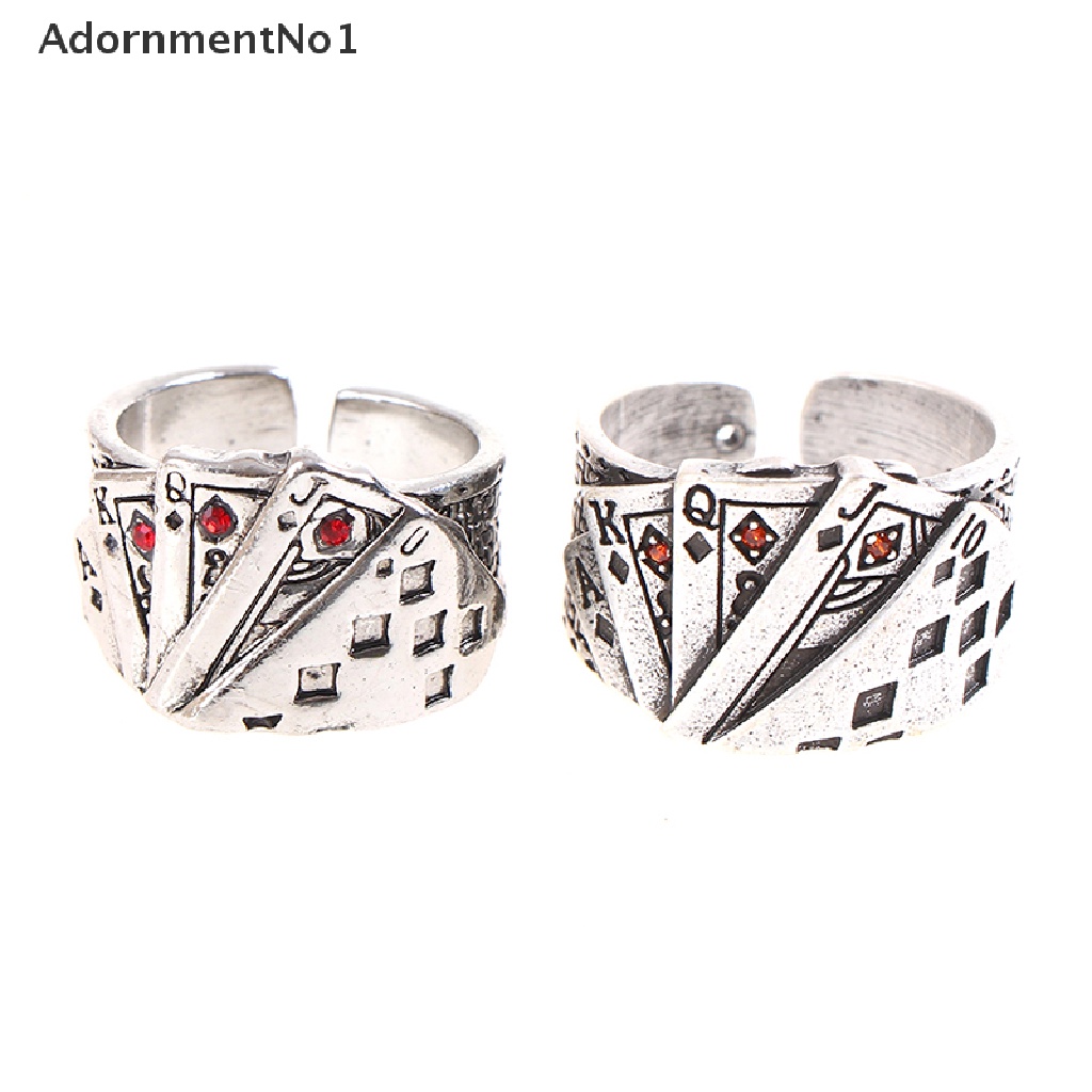 (AdornmentNo1) Cincin Vintage Adjustable Motif Kartu Poker Aksen Zirconia Kubik Untuk Perhiasan Wanita