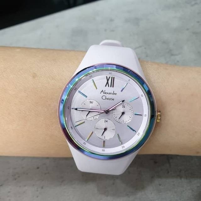 Jam Tangan Wanita Alexandre Christie Ac 2773 Bf Soft Pink Rubber Original