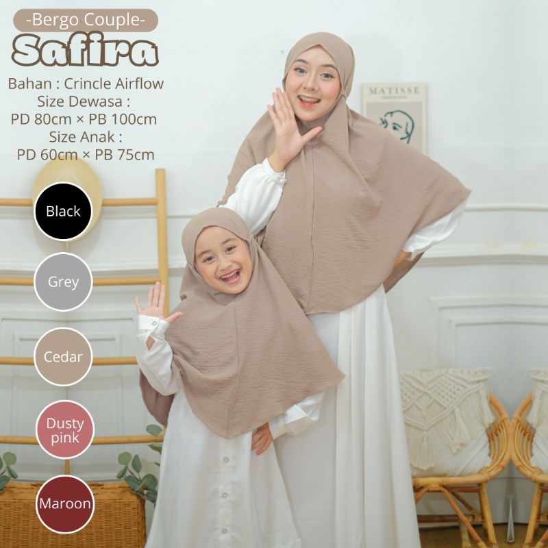 New - Jilbab Bergo Instan Safira Bahan Airflow (ORI) Non Pad/Kerudung Khimar/Hijab Instan Wanita Polos/Bergo Copule Polos