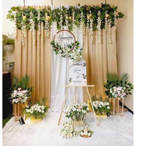 (BOOMING) [PAKET HEMAT VARIASI 2 SISI DAUN WISTERIA] / Dekorasi lamaran backdrop VARIASI 2 SISI] /De