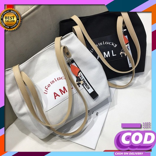 Tote Bag Wanita Cod Import Kekinian Kanvas Shoulder Bag Tas Kuliah Tas Tas Tote Bag Wanita Kuliah