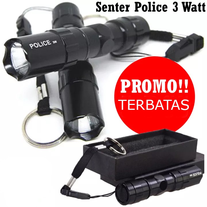 SENTER SWAT MINI LED SUPER TERANG SWAT POLICE LIGHT 3 WATT WATERPPROOF FLASHLIGHT - HITAM-3