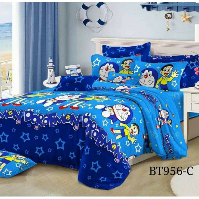 Seprei motif Doraemon katun lokal,halus tebal tidak luntur