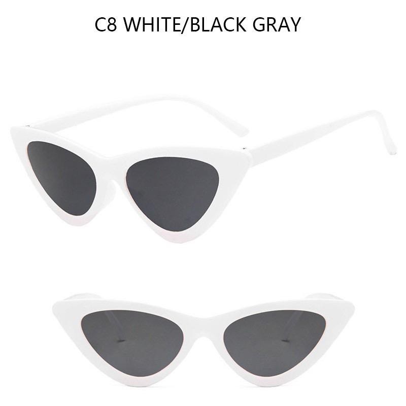 Dennos GS-08 kacamata Cat eye Triangle Segitiga wanita Sunglasses-HITAM PUTIH