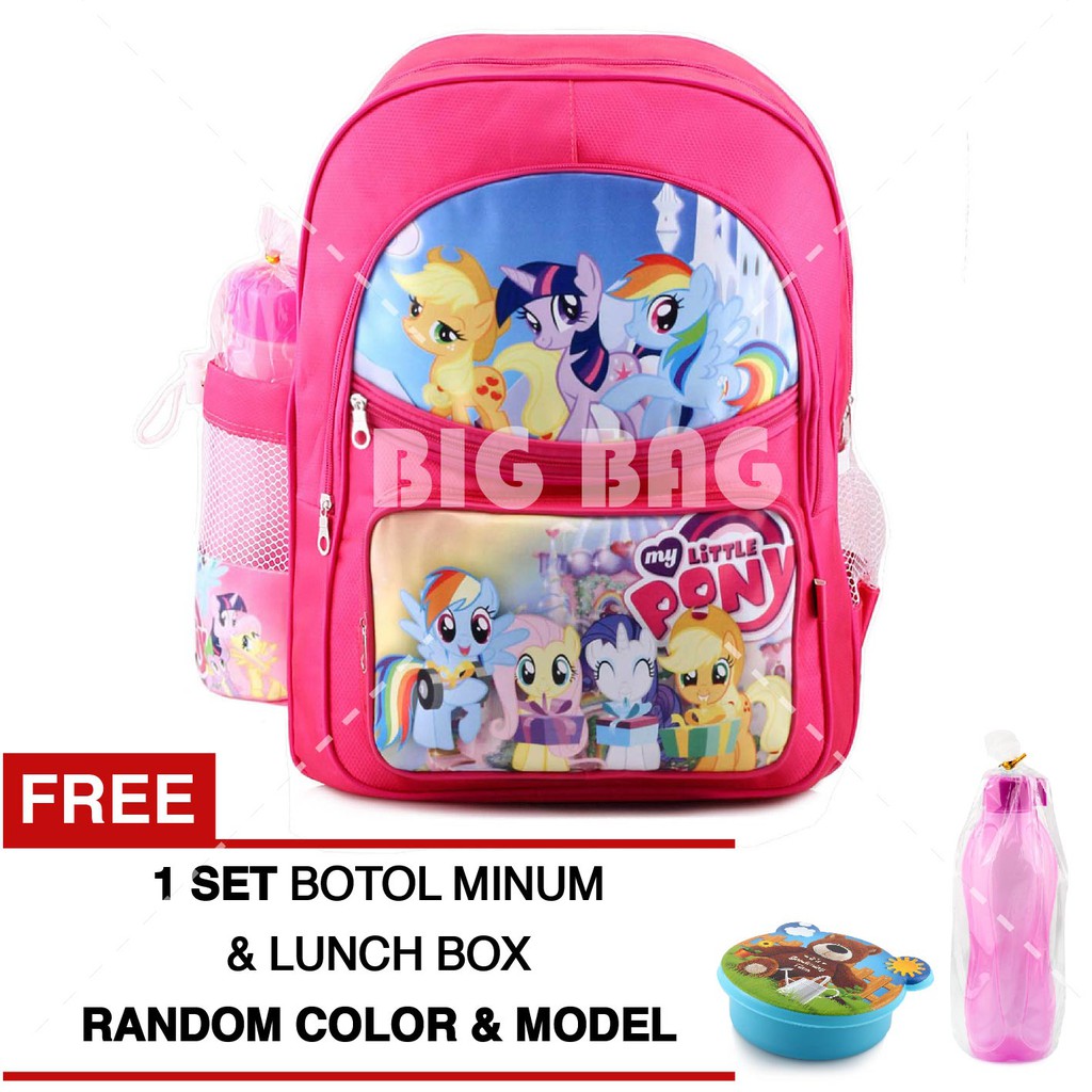 Tas Ransel Anak  Perempuan Karakter - Little Pony - Party Of One.RTM + Botol Minum  &amp; Lunchbox