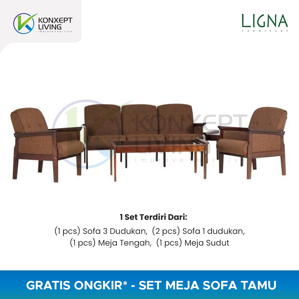 Ligna Set Meja dan Kursi Sofa Tamu Ivory