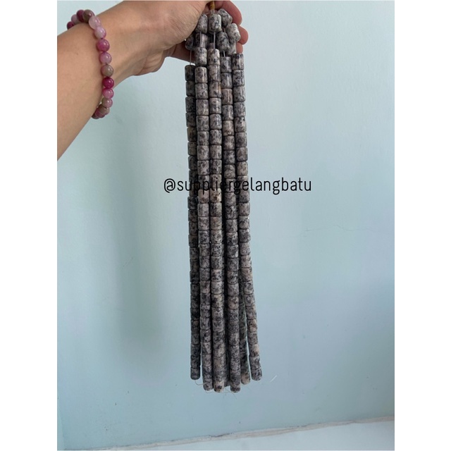 bahan renceng batu akik labrador tabung 12mm abu putih gelang kalung