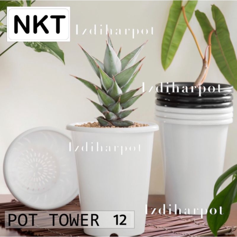 pot bunga tanaman tinggi nkt tower putih 12cm - NKT TOWER 12 PUTIH