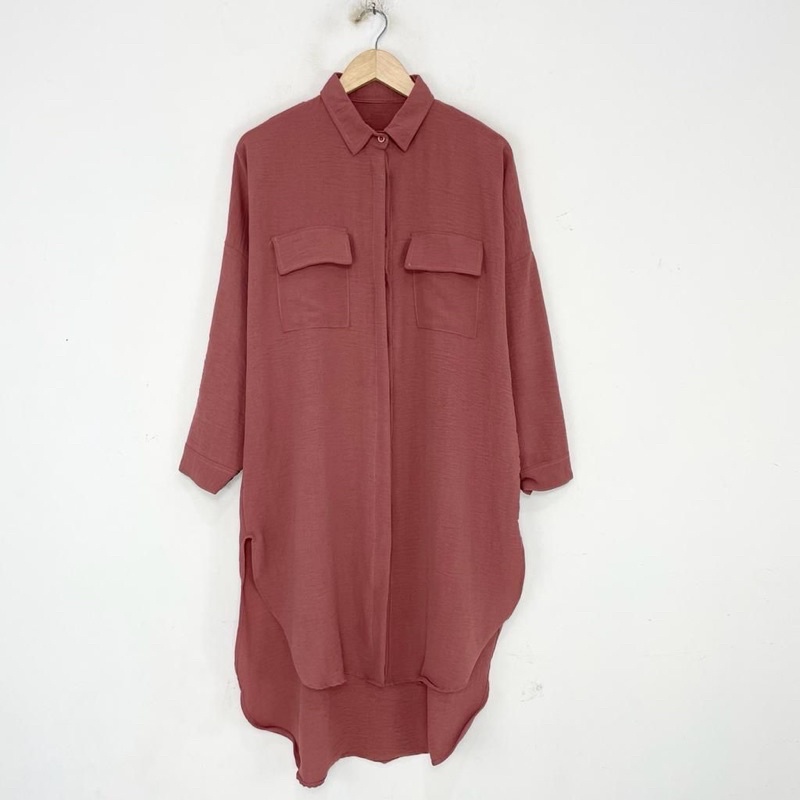 Ganami Kemeja tunik wanita panjang bahan crinkle Airflow