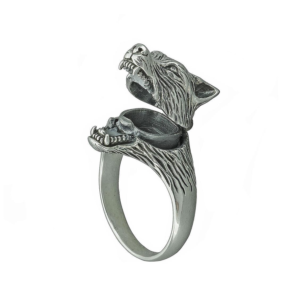 Cincin Desain Kepala Serigala Bahan Stainless Steel Warna Hitam Silver Gaya Retro Untuk Pria