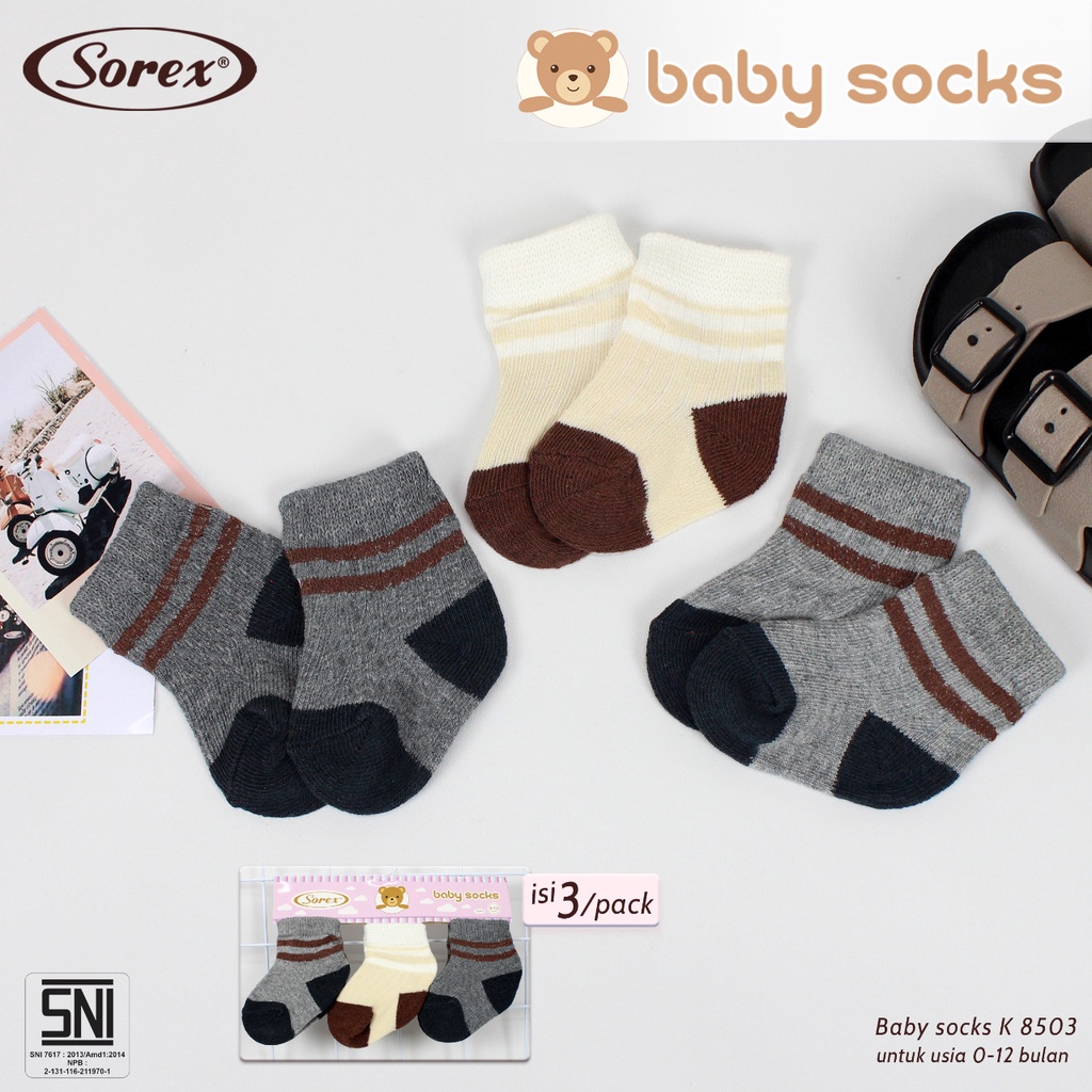 (3pcs) Kaos Kaki Bayi Sorex K5401 K8502 K8503 K8504 K8505 Baby Socks Laki Laki / Cowok |jcs