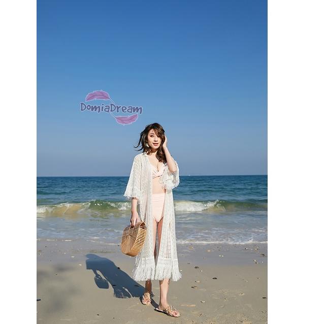 Update - Outer Pantai Rumbai Warna Putih  / Cover Bikini Luaran Baju Renang Pantai Panjang ✓