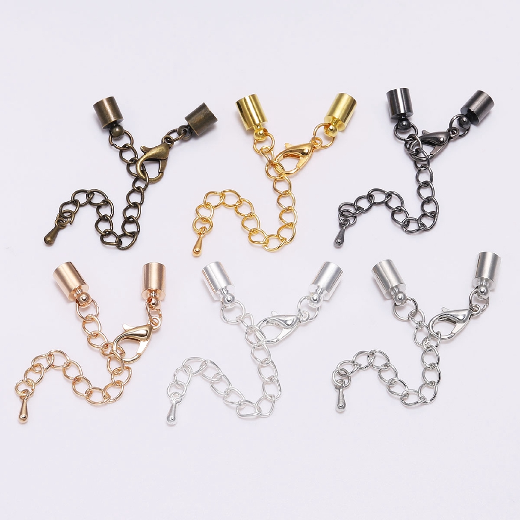 10pcs/Lot 3-10mm Lobster Clasps Hooks Extending chain Leather Cord Crimps End Tip Caps Connectors For Jewelry Making Findings