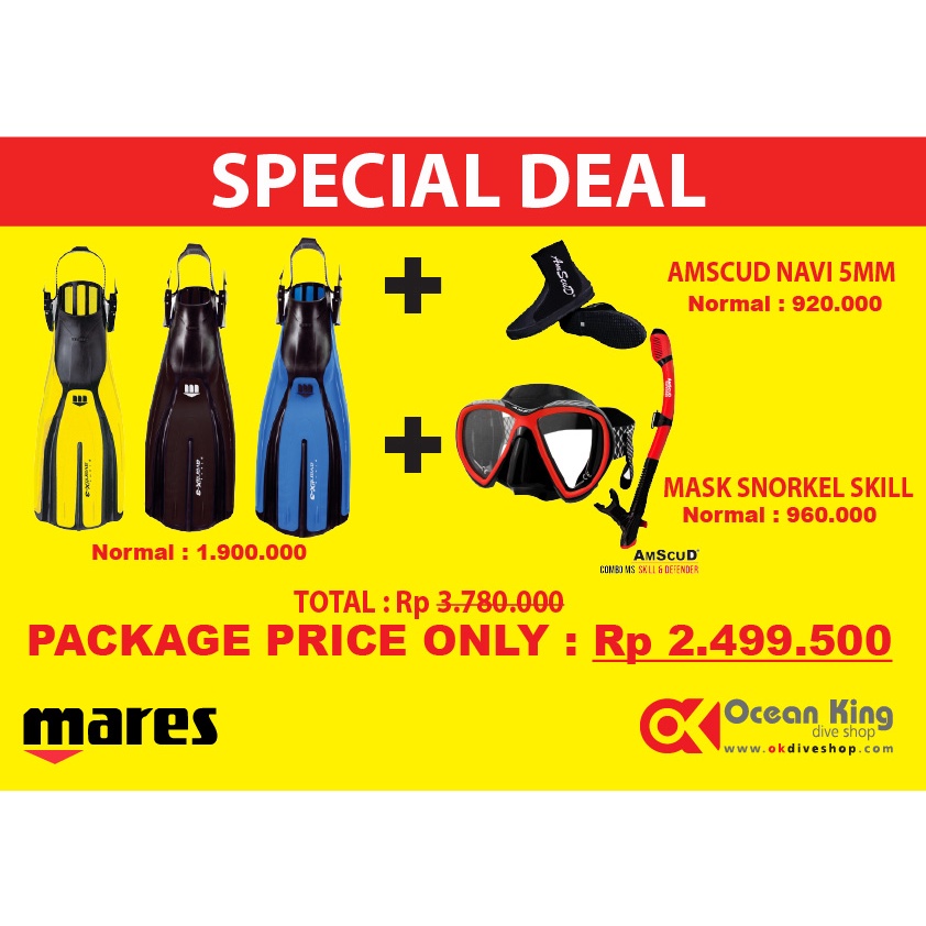 PROMO PAKET FIN MARES X3 + COMBOSET AMSCUD SKILL + SEPATU AMSCUD NAVI