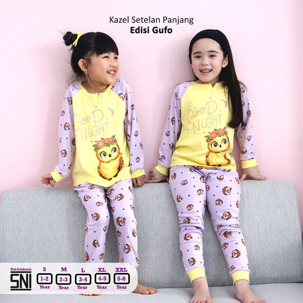 Kazel Setelan Panjang Motif Boy and Girl Piyama Motif Setelan Piyama anak  1-5 Thn  pakaian anak