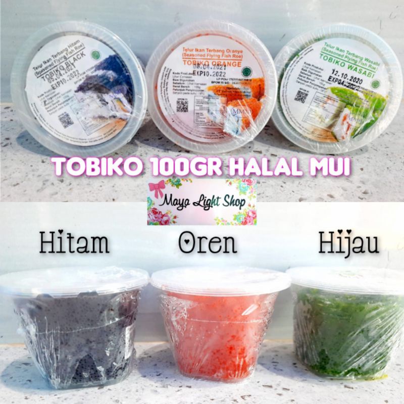 Tobiko chuka sushi idako kurage wakame roe telur ikan caviar flying fish tobiko orange hitam hijau wasabi