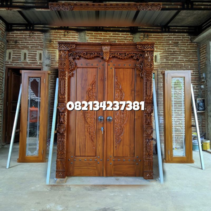 PINTU RUMAH jati MINIMALIS UKIR SATU SET JENDELA minimalis