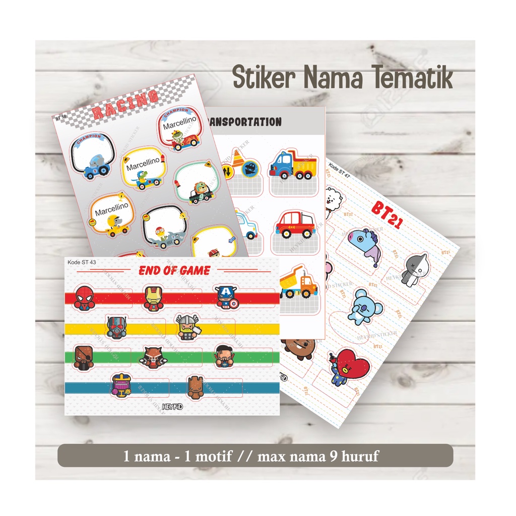 

LABEL NAMA STIKER NAMA TEMATIK HELIKOPTER, PUSHEEN,DOGS, DINO2