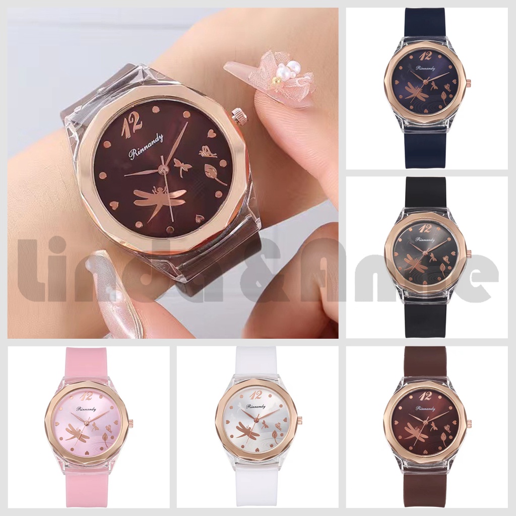 Jam Tangan Analog Quartz Wanita Dial Bulat Tali Rubber Import