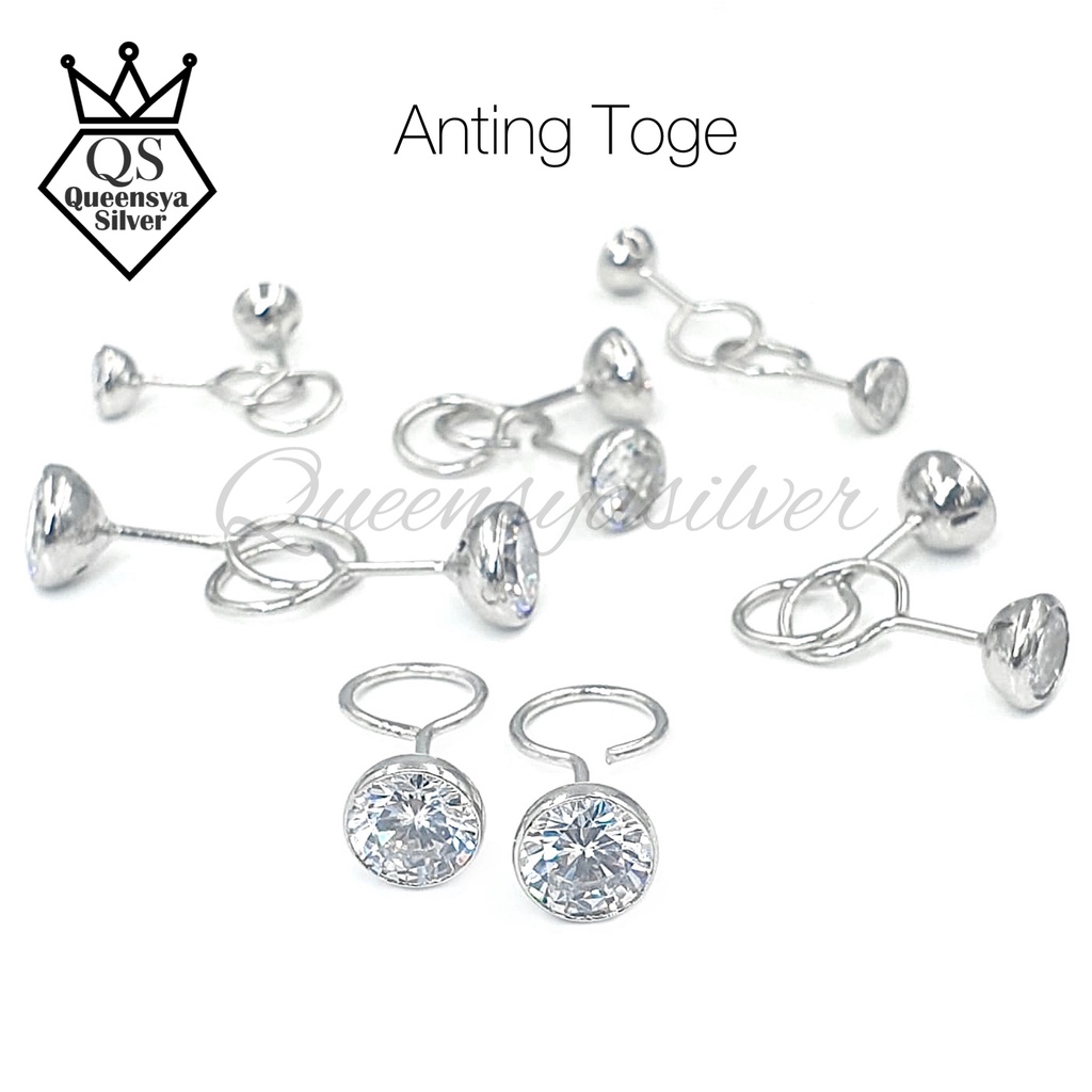 Anting Perak Toge Asli 925 Bersertifikat / Anti Karat Gatal / Bayi Remaja Dewasa Lapis Emas Putih - Queensya Silver
