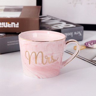 Mug Keramik  Motif Marmer Warna Emas untuk Hadiah Pasangan 