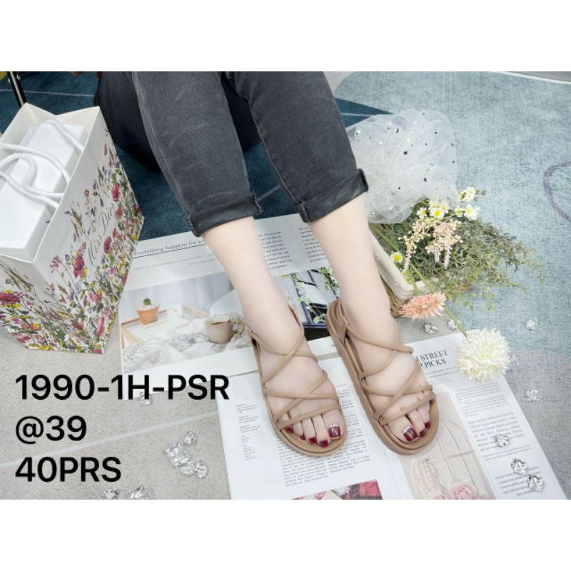 ⚡PROMO 5.5 BIG SALE Ramadan⚡Sandal Gladiator Wanita Terbaru Karet Jelly Balance 1990 || COD⚡-Mocca