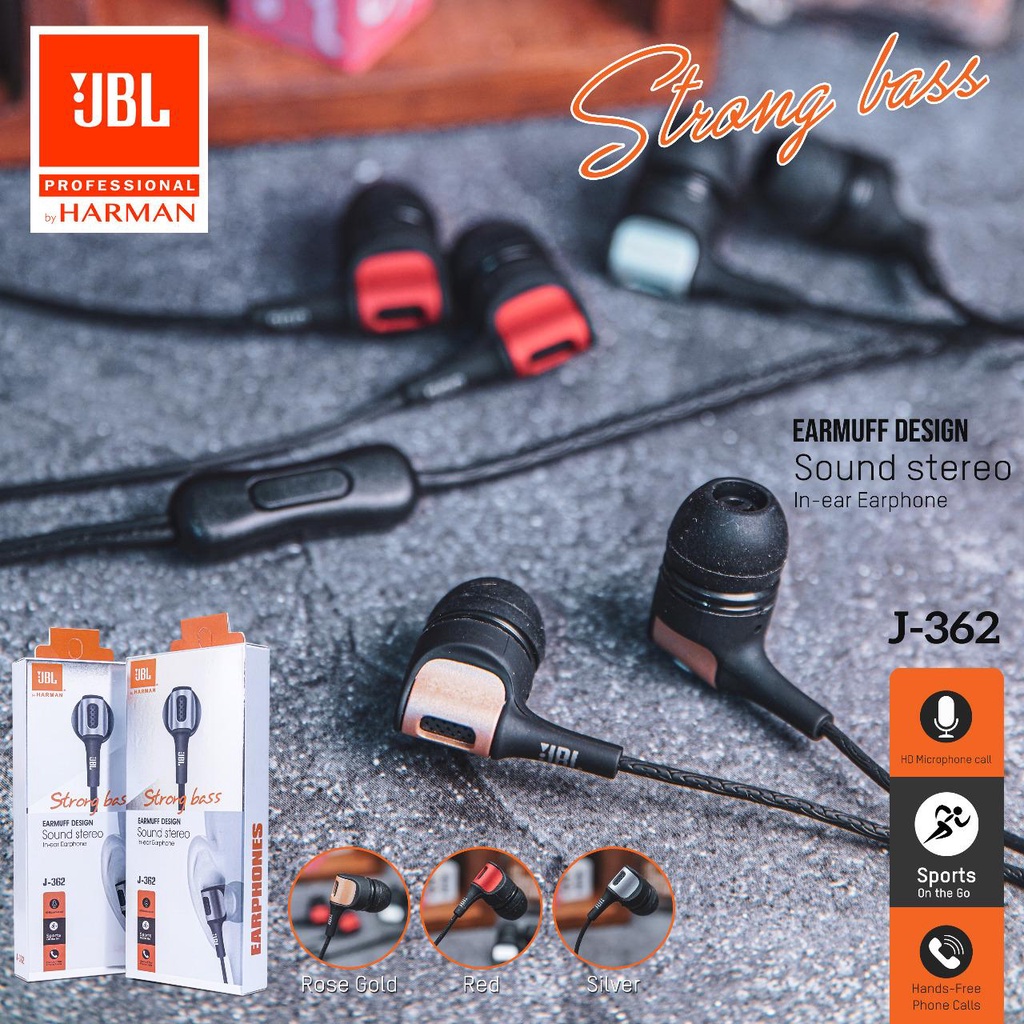 Earphone JBL 362 stereo bass music telfon headset mic