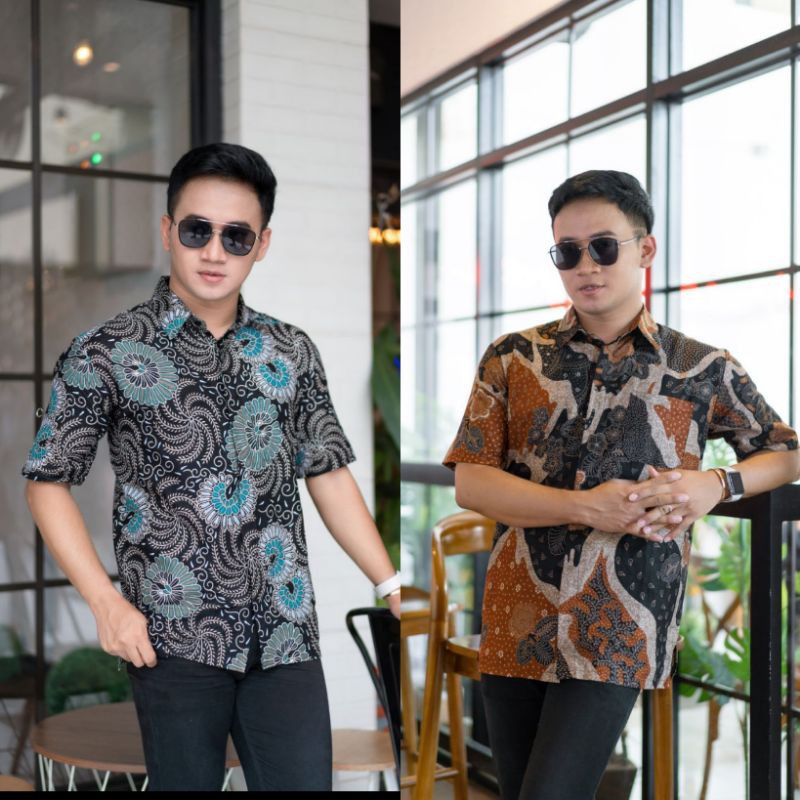 Nailo Batik HRB026 Kenongo kemeja Tosca pendek pekalongan padi M L XL XXL Sogan