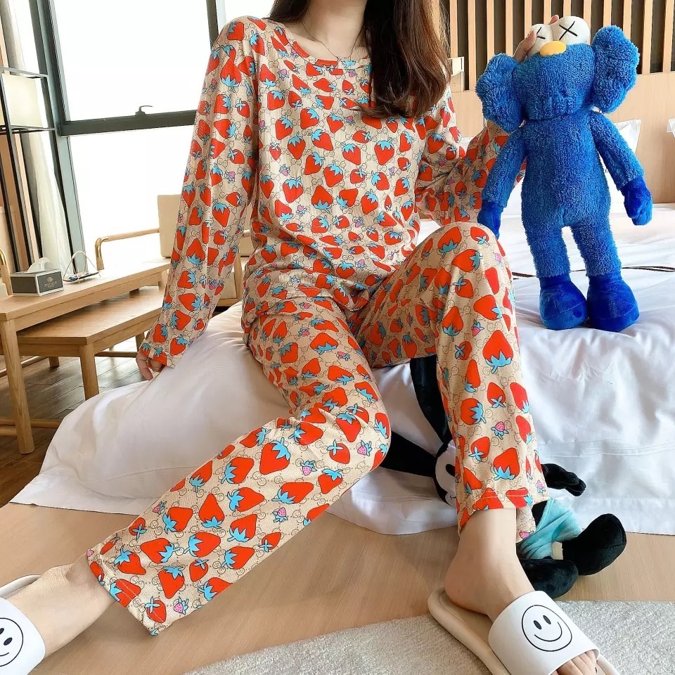 ✅𝐅𝐎𝐈𝐒𝐒® Baju Tidur Set Baju + Celana Setelan Piyama Wanita Lengan Panjang Motif Kartun 4005