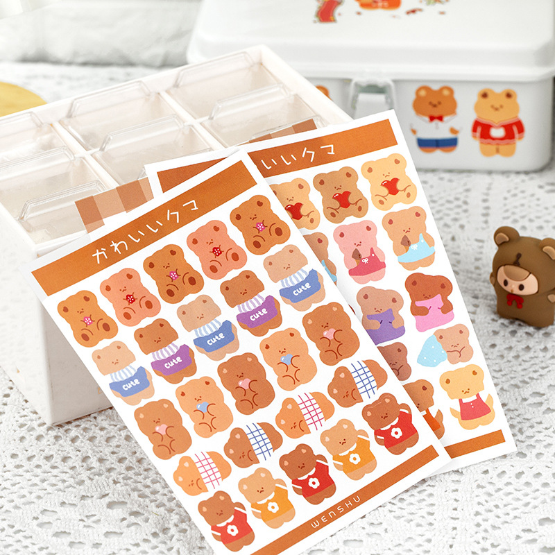 imoda 2Lembar Stiker Beruang Lucu Serpihan Stiker Scrapbooking Dekoratif Indah-1