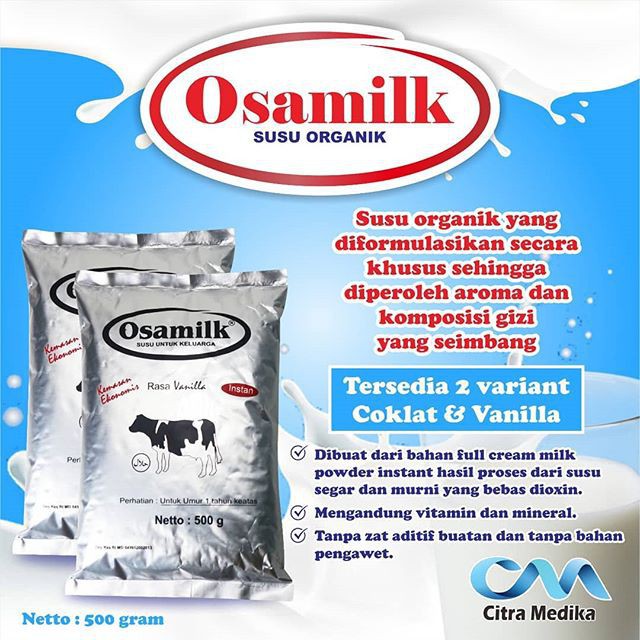 (PROMO) ORIGINAL 100% Osamilk Susu Sapi Organik Bubuk Murni 500gr Penggemuk Badan - Vanilla Coklat