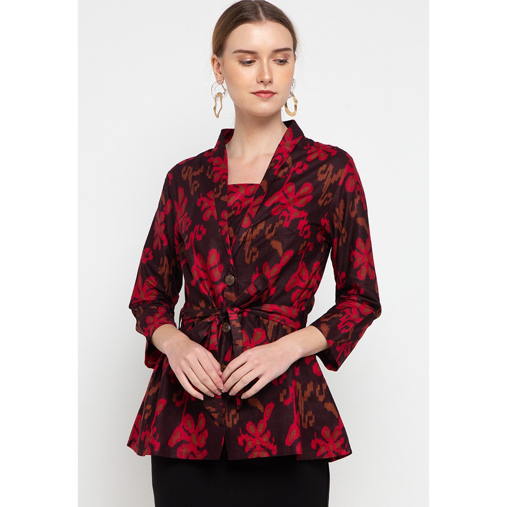 Arjuna Weda Blouse  Batik Tenun Bunga Merah Shopee 