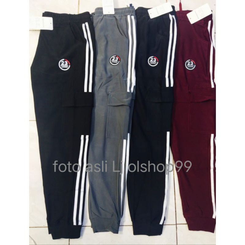 Celana training wanita Jogger sport jogger cargo panjang import training sport list putih-1