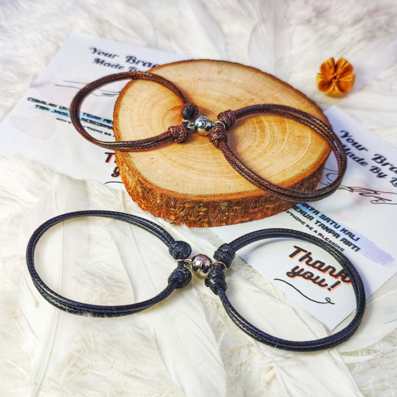 Gelang Magnet Polos Tanpa Huruf | Gelang Couple Magnet Polos | Tali Korea 2mm Hitam | Gelang Couple