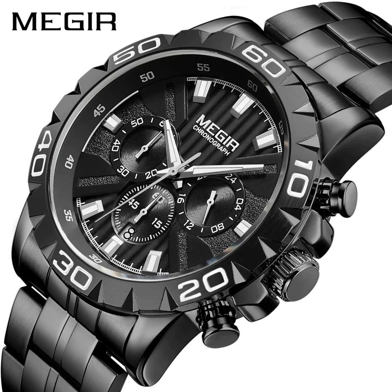 MEGIR 2087 Jam Tangan Pria Analog Chronograph Tali Stainless Luminous WATCHKITE WKOS