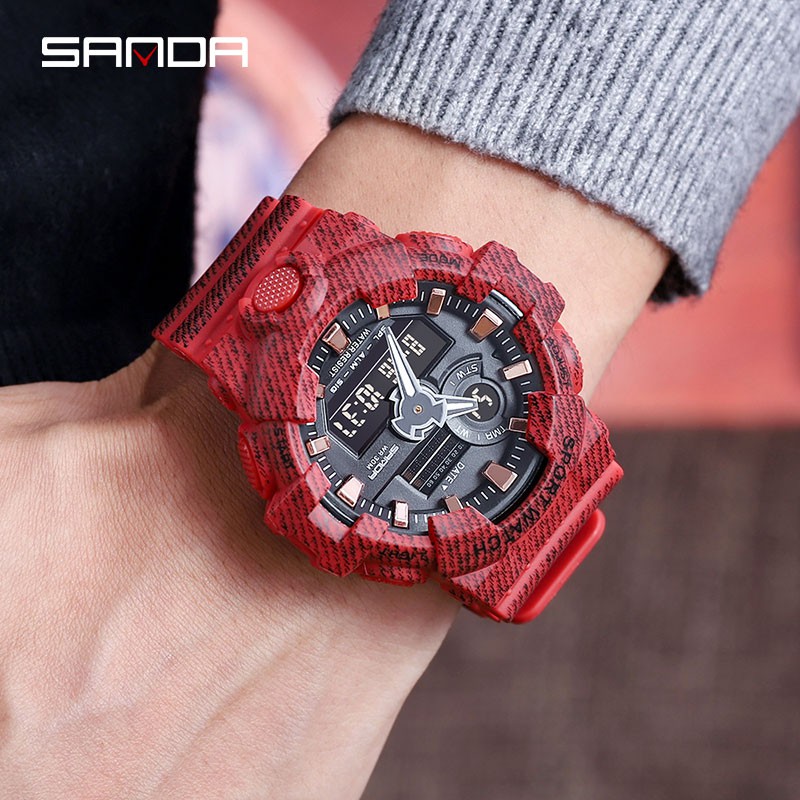 SANDA 700 Jam Tangan Pria Digital Analog Dual Time Tali Rubber Anti air WATCHKITE WKOS