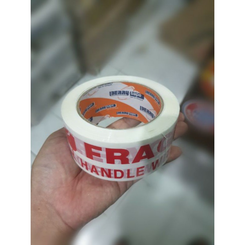 

Solasi fragile tebal.Lakban Fragile putih tebal.